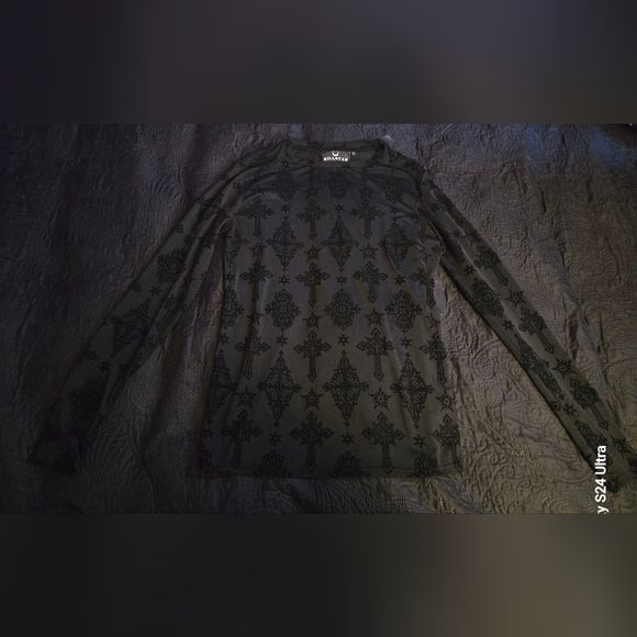 Killstar Tops - Killstar Gothic Black Sheer Fitted Long Sleeved Shirt (Rare)